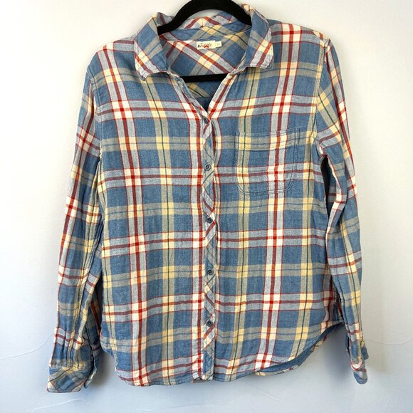 Faherty Blue Indigo Dye Plaid Flannel Button Front Shirt Size S - Picture 1 of 5